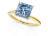 Yellow gold Fancy Blue Princess  Cut Solitaire Ring with Thin Band and Four-Prong Setting_12