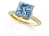 Yellow gold Fancy Blue Princess Cut Solitaire Split Shank Pave Diamond Engagement Ring with Four-Prong Setting_1