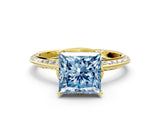 Yellow gold Fancy Blue Princess Cut Solitaire Split Shank Pave Diamond Engagement Ring with Four-Prong Setting_24