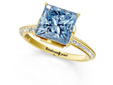 Yellow gold Fancy Blue Princess Cut Solitaire Split Shank Pave Diamond Engagement Ring with Four-Prong Setting_25