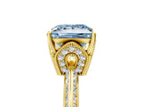 Yellow gold Fancy Blue Princess Cut Solitaire Split Shank Pave Diamond Engagement Ring with Four-Prong Setting_29