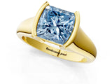 Yellow gold Fancy Blue Princess Cut Solitaire Tension Set Diamond Ring with Split Shank Band_1