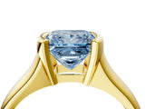Yellow gold Fancy Blue Princess Cut Solitaire Tension Set Diamond Ring with Split Shank Band_4