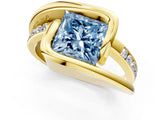 Yellow gold Fancy Blue Princess Cut Solitaire Tension-Set Diamond Split Shank Ring_1
