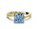 Yellow gold Fancy Blue Princess  Cut Solitaire Twist Band Ring with Four-Prong Setting_20