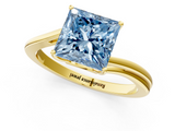 Yellow gold Fancy Blue Princess  Cut Solitaire Twist Band Ring with Four-Prong Setting_21