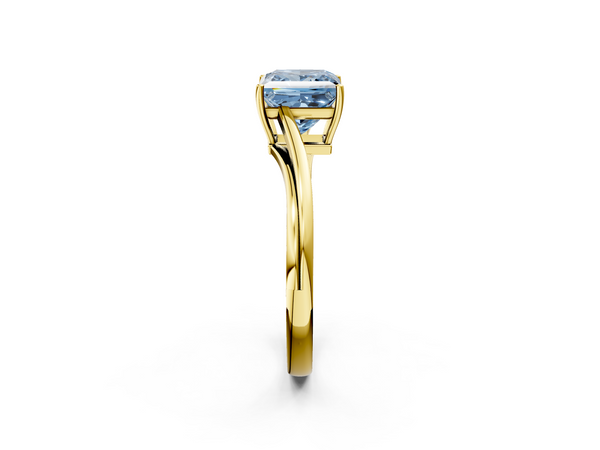 Yellow gold Fancy Blue Princess  Cut Solitaire Twist Band Ring with Four-Prong Setting