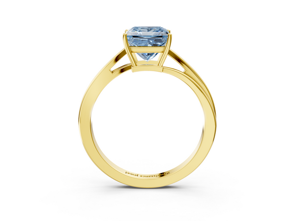 Yellow gold Fancy Blue Princess  Cut Solitaire Twist Band Ring with Four-Prong Setting