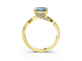 Yellow gold Fancy Blue Princess Cut Solitaire Twist Pave Diamond Engagement Ring with Prong Setting_27