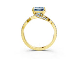 Yellow gold Fancy Blue Princess Cut Solitaire Twist Pave Diamond Engagement Ring with Prong Setting_3