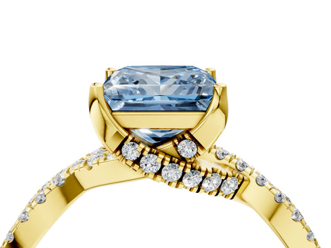 Yellow gold Fancy Blue Princess Cut Solitaire Twist Pave Diamond Engagement Ring with Prong Setting_4