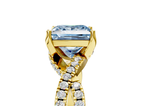 Yellow gold Fancy Blue Princess Cut Solitaire Twist Pave Diamond Engagement Ring with Prong Setting_5