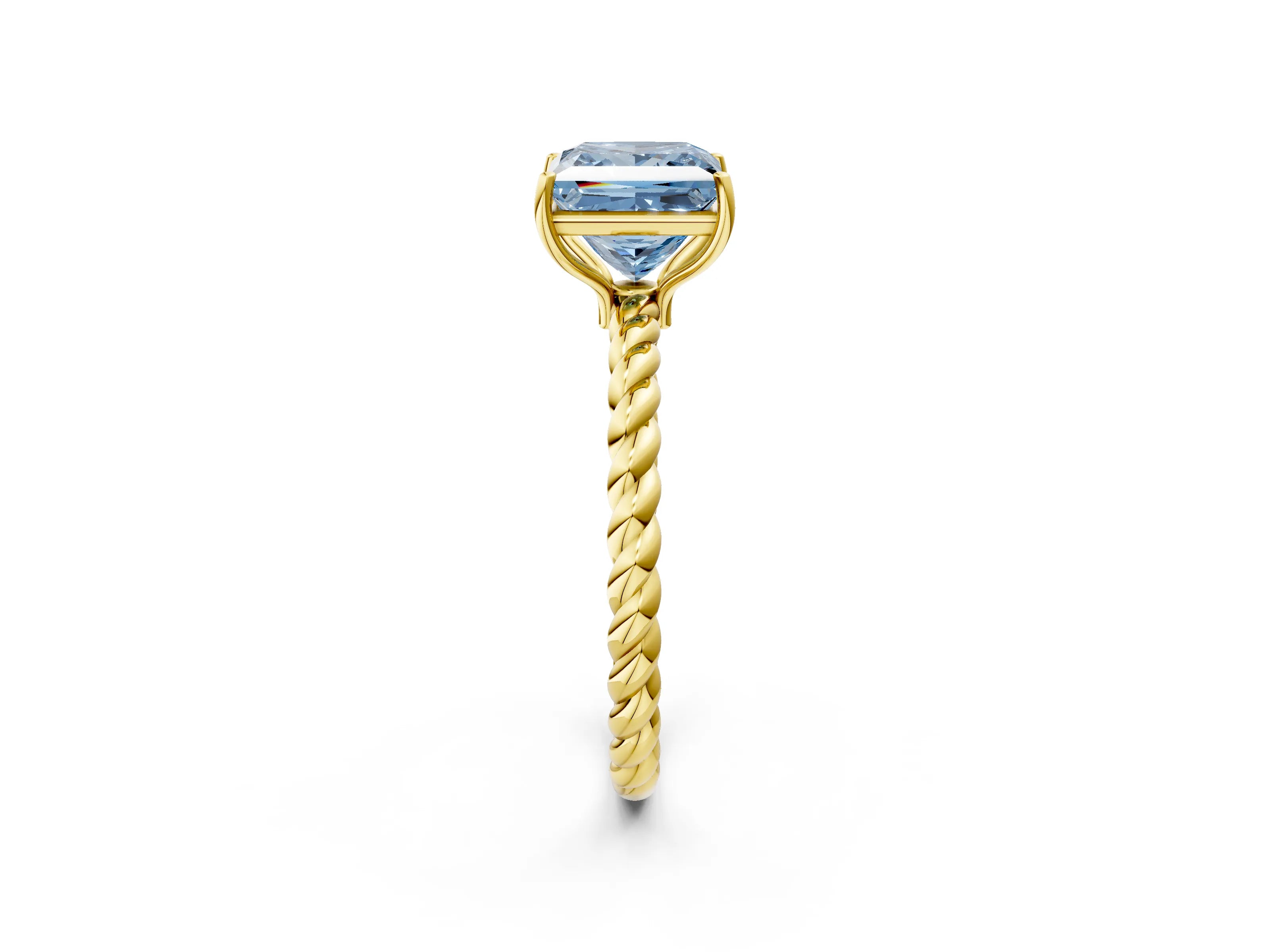 Yellow gold Fancy Blue Princess Cut Solitaire Twisted Band 4-Prong Ring_2