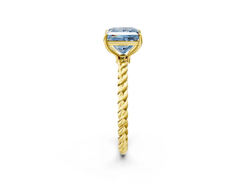 Yellow gold Fancy Blue Princess Cut Solitaire Twisted Band 4-Prong Ring_2