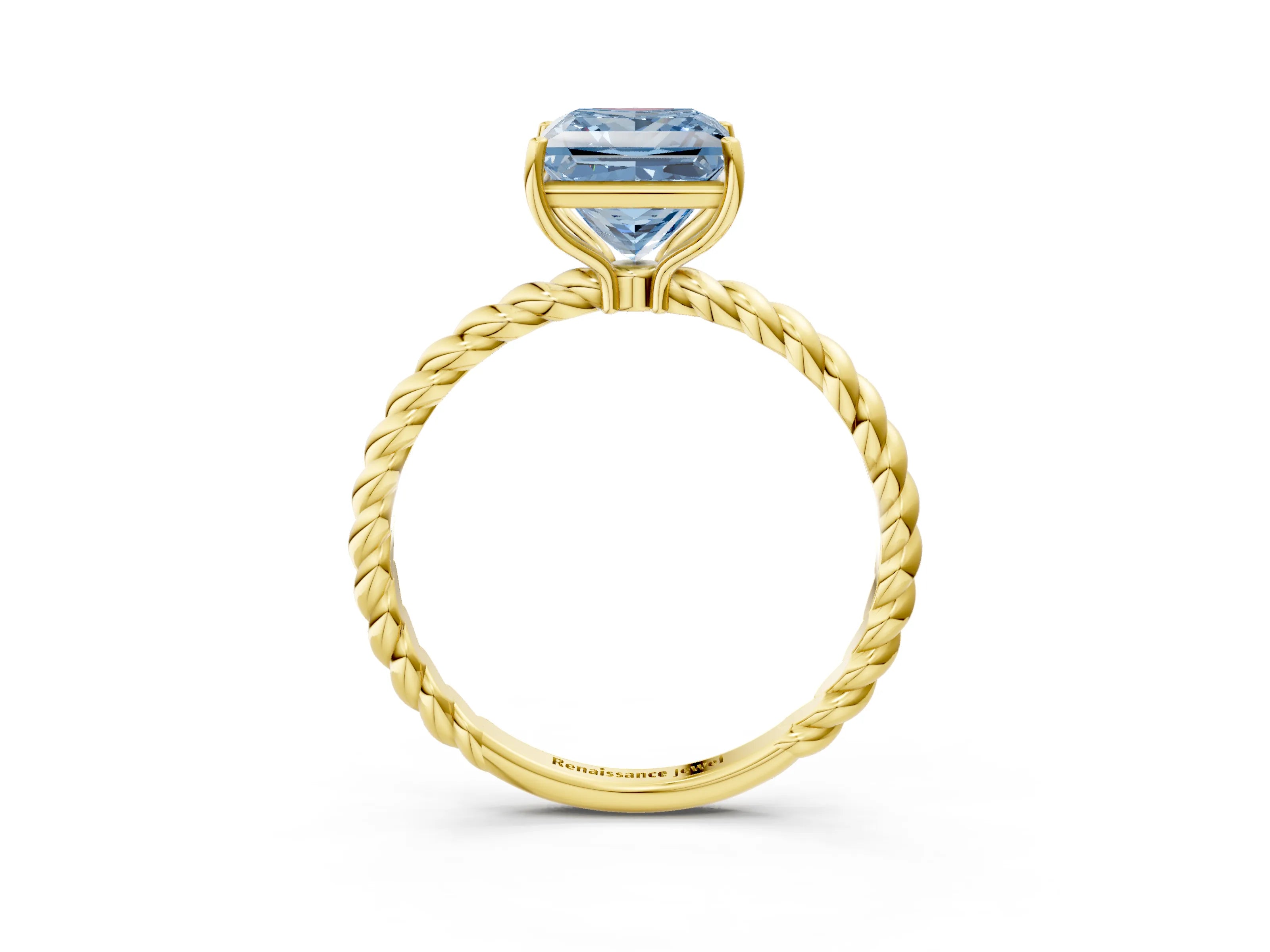 Yellow gold Fancy Blue Princess Cut Solitaire Twisted Band 4-Prong Ring_3
