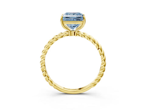Yellow gold Fancy Blue Princess Cut Solitaire Twisted Band 4-Prong Ring_3