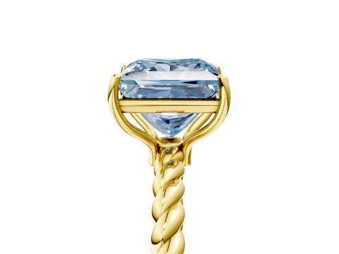 Yellow gold Fancy Blue Princess Cut Solitaire Twisted Band 4-Prong Ring_5