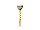 Yellow gold Fancy Blue Princess  Cut Solitaire Twisted Band with Four-Prong Setting_90
