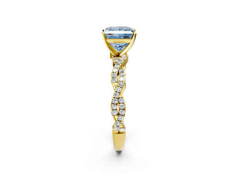 Yellow gold Fancy Blue Princess Cut Solitaire Twisted Pave Band with Four-Prong Setting_5