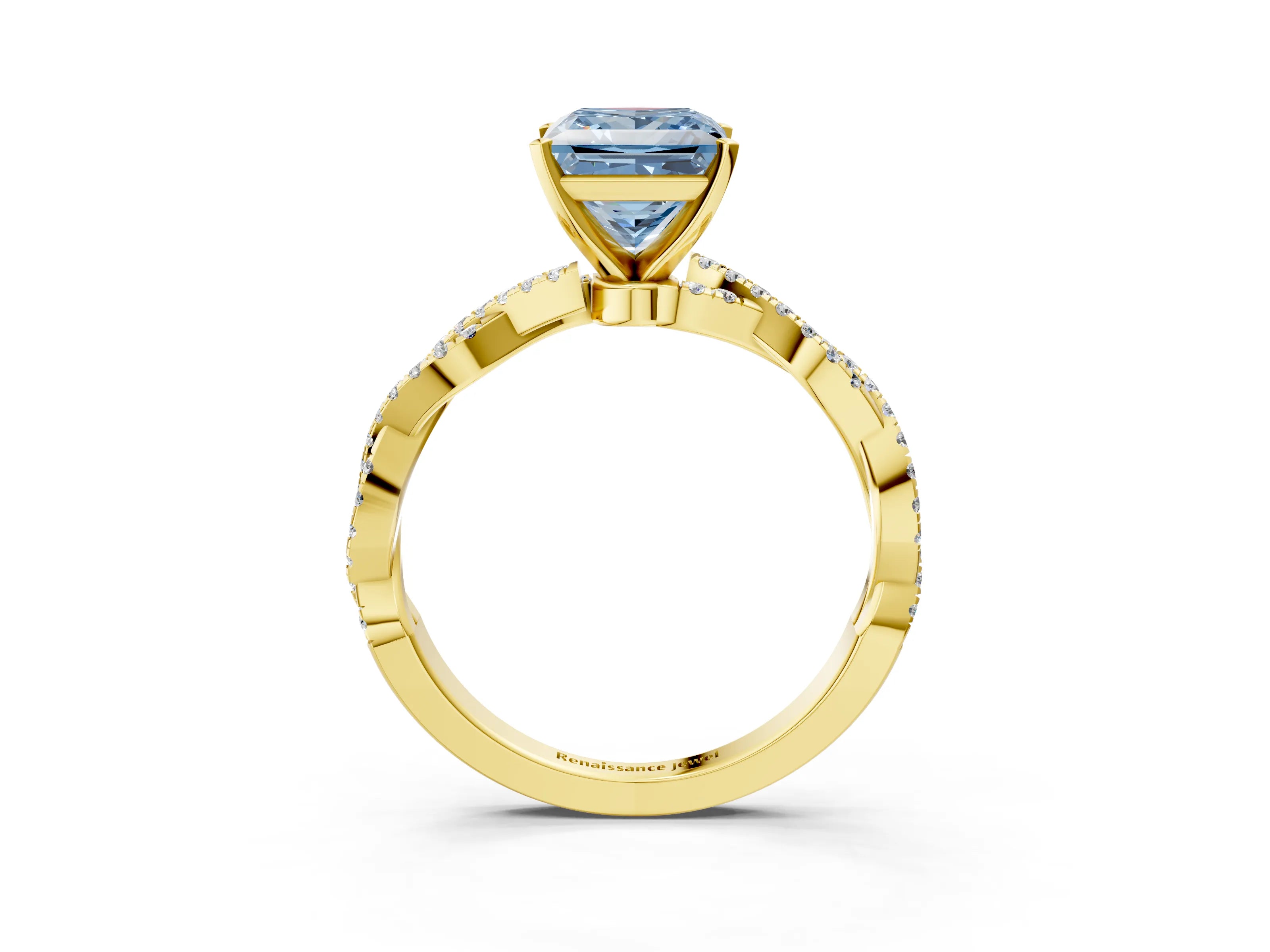 Yellow gold Fancy Blue Princess Cut Solitaire Twisted Pave Band with Four-Prong Setting_6