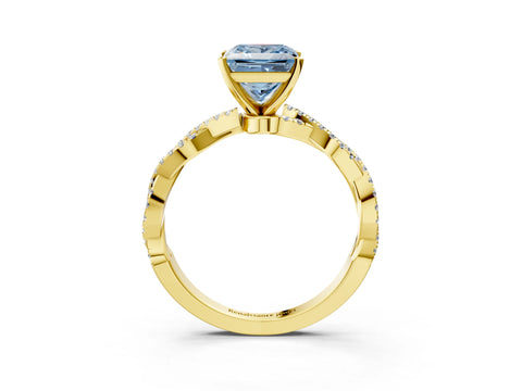 Yellow gold Fancy Blue Princess Cut Solitaire Twisted Pave Band with Four-Prong Setting_6
