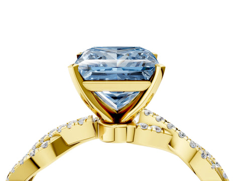 Yellow gold Fancy Blue Princess Cut Solitaire Twisted Pave Band with Four-Prong Setting_7