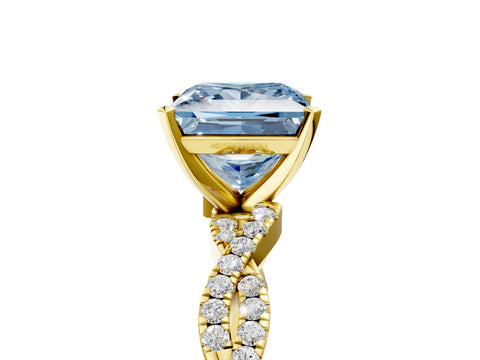 Yellow gold Fancy Blue Princess Cut Solitaire Twisted Pave Band with Four-Prong Setting_8