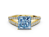 Yellow gold Fancy Blue Princess  Cut Split Shank Pave Diamond Engagement Ring with Four-Prong Setting_24