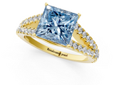 Yellow gold Fancy Blue Princess  Cut Split Shank Pave Diamond Engagement Ring with Four-Prong Setting_25