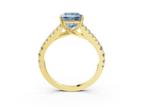 Yellow gold Fancy Blue Princess  Cut Split Shank Pave Diamond Engagement Ring with Four-Prong Setting_27
