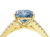 Yellow gold Fancy Blue Princess  Cut Split Shank Pave Diamond Engagement Ring with Four-Prong Setting_28