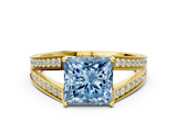 Yellow gold Fancy Blue Princess  Cut Split Shank Pave Diamond Ring with Four-Prong Setting_43