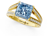 Yellow gold Fancy Blue Princess  Cut Split Shank Pave Diamond Ring with Four-Prong Setting_44