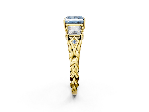 Yellow gold Fancy Blue Princess  Cut Three-Stone Braided Band Ring with Four-Prong Setting_25