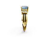 Yellow gold Fancy Blue Princess  Cut Three-Stone Channel Set Ring with Bar Prongs_47