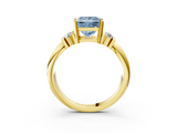 Yellow gold Fancy Blue Princess  Cut Three-Stone Channel Set Ring with Bar Prongs_48