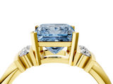 Yellow gold Fancy Blue Princess  Cut Three-Stone Channel Set Ring with Bar Prongs_49