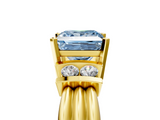 Yellow gold Fancy Blue Princess  Cut Three-Stone Channel Set Ring with Bar Prongs_50