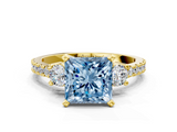 Yellow gold Fancy Blue Princess  Cut Three-Stone Diamond Pavé Band with Prong Setting_16