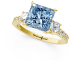 Yellow gold Fancy Blue Princess  Cut Three-Stone Diamond Pavé Band with Prong Setting_17