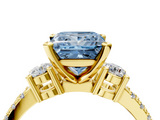 Yellow gold Fancy Blue Princess  Cut Three-Stone Diamond Pavé Band with Prong Setting_20