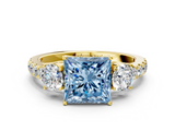 Yellow gold Fancy Blue Princess  Cut Three-Stone Diamond Pave Band with Prong Setting_36