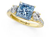 Yellow gold Fancy Blue Princess  Cut Three-Stone Diamond Pave Band with Prong Setting_37