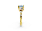 Yellow gold Fancy Blue Princess Cut Three-Stone Diamond Ring with Pavé Band and Four-Prong Setting_2