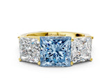 Yellow gold Fancy Blue Princess Cut Three-Stone Diamond Ring with Prong Setting on a Classic Band_12