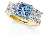 Yellow gold Fancy Blue Princess Cut Three-Stone Diamond Ring with Prong Setting on a Classic Band_13