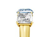 Yellow gold Fancy Blue Princess Cut Three-Stone Diamond Ring with Prong Setting on a Classic Band_17