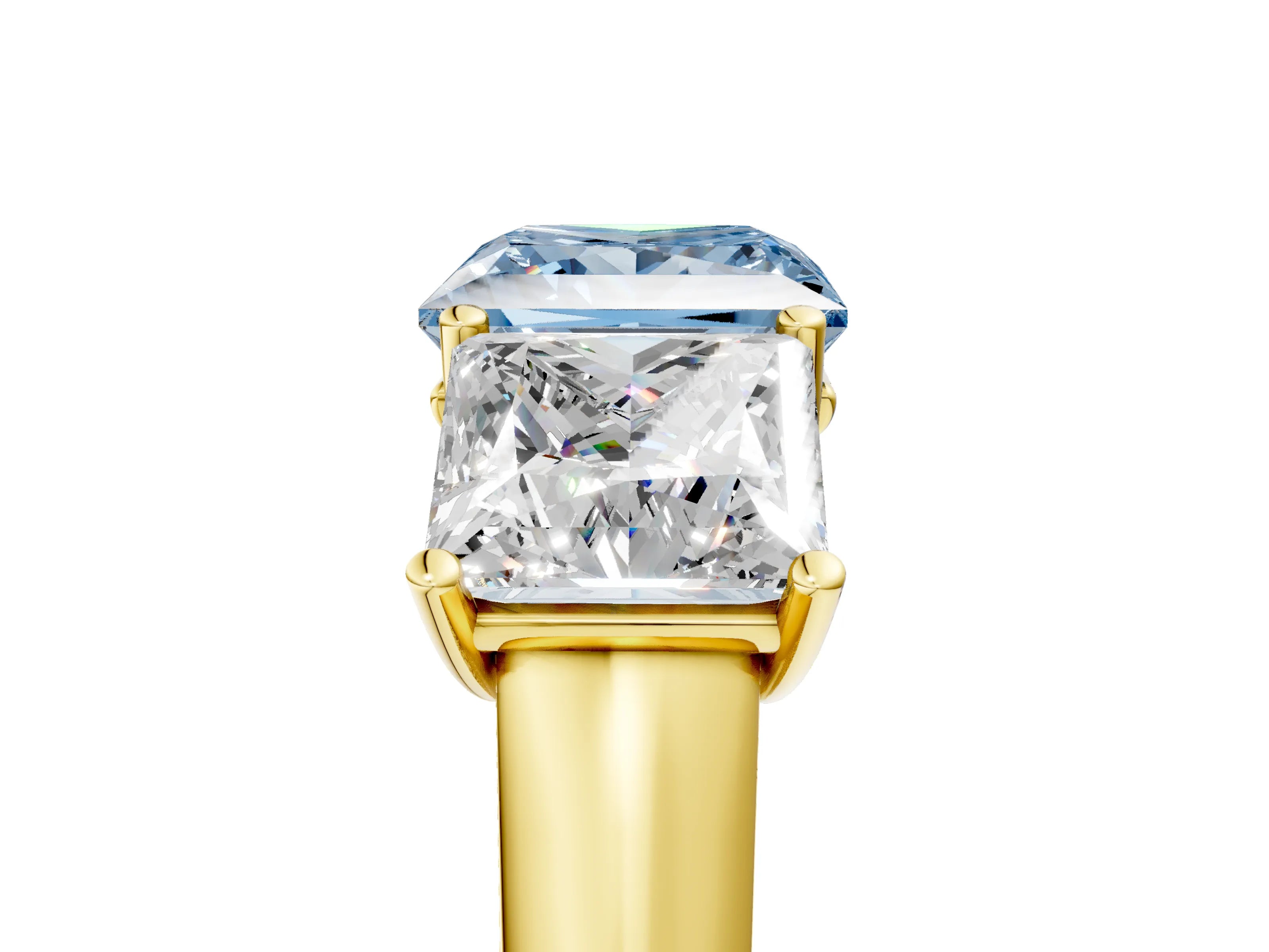 Yellow gold Fancy Blue Princess Cut Three-Stone Diamond Ring with Prong Setting on a Classic Band_5