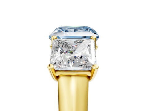 Yellow gold Fancy Blue Princess Cut Three-Stone Diamond Ring with Prong Setting on a Classic Band_5