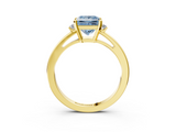 Yellow gold Fancy Blue Princess  Cut Three-Stone Solitaire Ring with Round Accent Diamonds and Four-Prong Setting_25